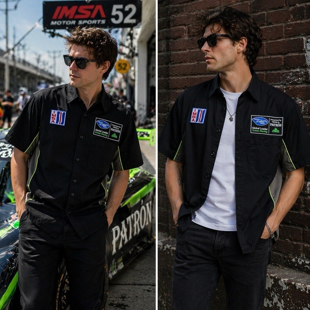 Tri Mountain Racewear IMSA Le Mans Patron Shirt Black Mens L Racing‎ Sponsor Pit